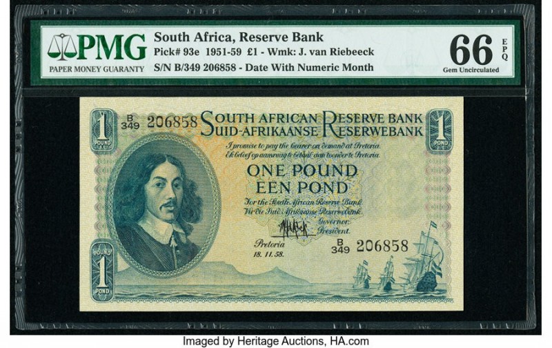 South Africa South African Reserve Bank 1 Pound 18.11.1958 Pick 93e PMG Gem Unci...