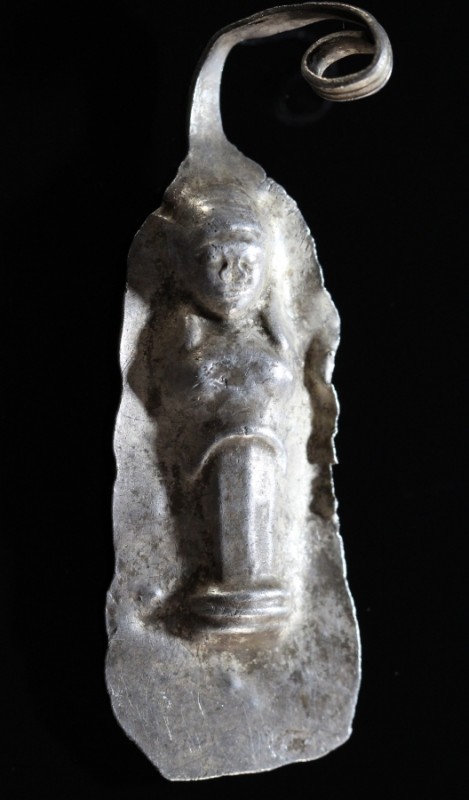 10th - 12th century AD. Intact silver plaque showing the figure of the Virgin Ma...