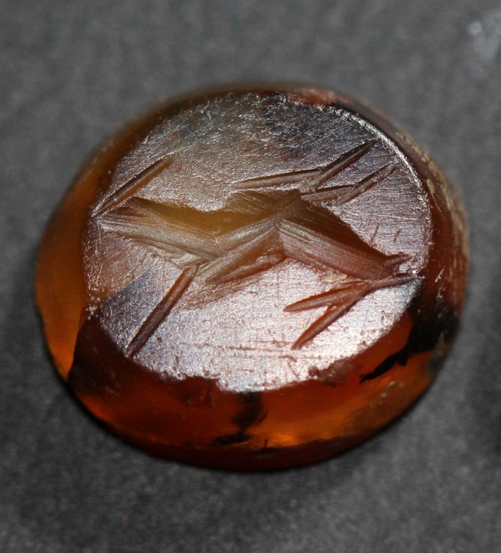 2nd - 1st century BC. Carnelian gemstone with a stag in dynamic motion, leaping ...