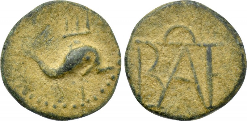 KINGS OF BOSPOROS. Polemo I (Circa 14/3-10/9 BC). Ae.

Obv: Dolphin right over...