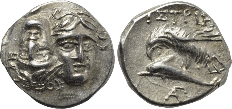 MOESIA. Istros. Drachm (4th century BC). 

Obv: Facing male heads, the left in...
