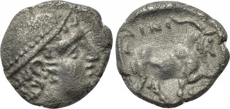 THRACE. Ainos. Diobol (Circa 408-406 BC). 

Obv: Head of Hermes to right, wear...