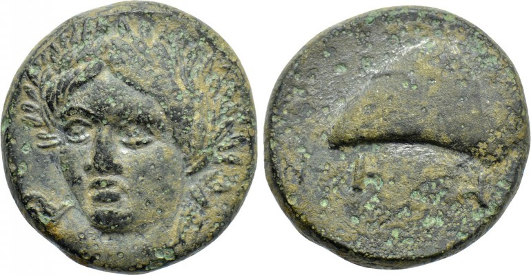AEOLIS. Gyrneion. Ae (4th century BC). 

Obv: Laureate head of Apollo facing s...