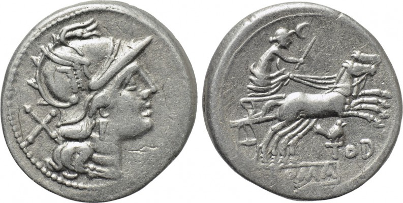 ANONYMOUS. Denarius (189-180 BC). Rome. 

Obv: Helmeted head of Roma right; ma...