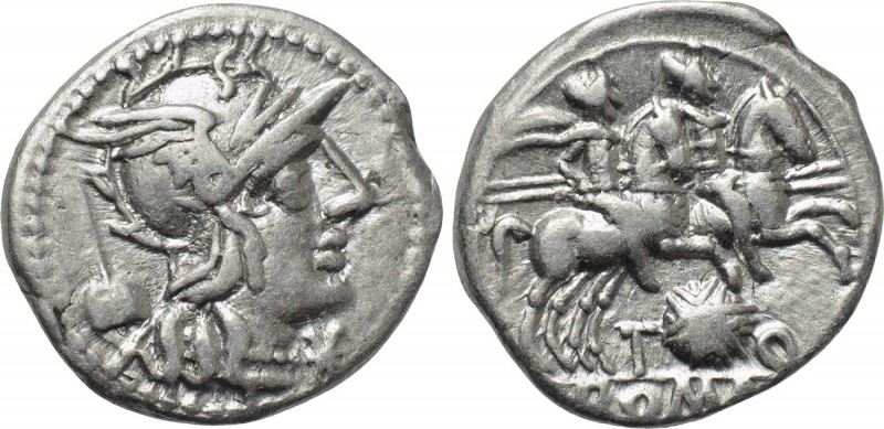 T. QUINCTIUS FLAMININUS. Denarius (126 BC). Rome. 

Obv: Helmeted head of Roma...