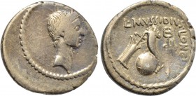 JULIUS CAESAR. Denarius (42 BC). Rome. L. Mussidius Longus, moneyer. Posthumous issue.