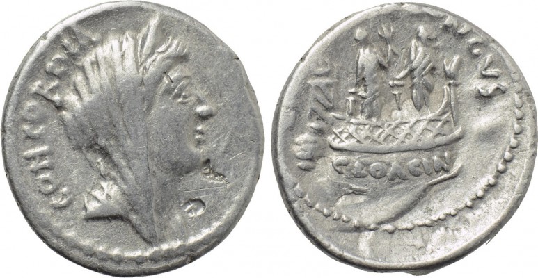 L. MUSSIDIUS LONGUS. Denarius (42 BC). Rome. 

Obv: CONCORDIA. 
Diademed and ...