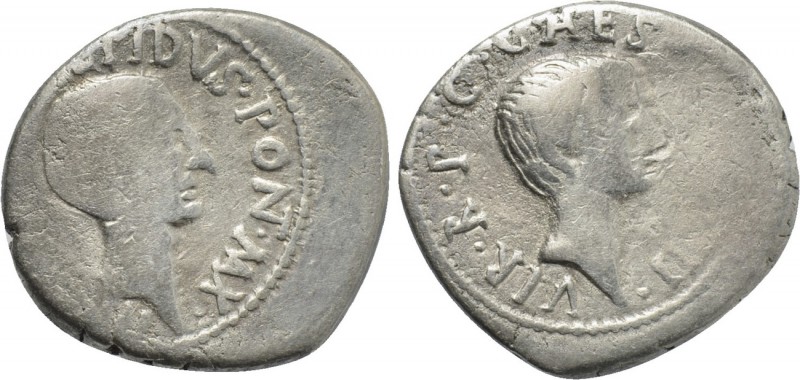 LEPIDUS and OCTAVIAN. Denarius (43 BC). Military mint traveling with Lepidus in ...