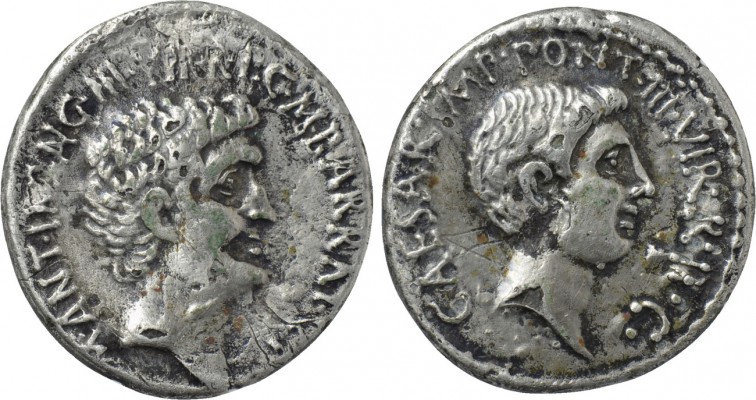MARK ANTONY and OCTAVIAN. Fourrée Denarius (41 BC). M. Barbatius Pollio, quaesto...