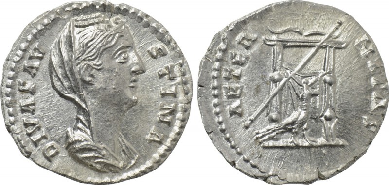 DIVA FAUSTINA I (Died 140/1). Denarius. Rome. 

Obv: DIVA FAVSTINA. 
Veiled a...