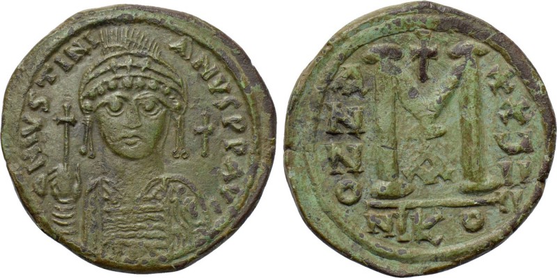 JUSTINIAN I (527-565). Follis. Nicomedia. Dated RY 29 (555/6). 

Obv: D N IVST...