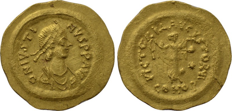 JUSTIN II (565-578). GOLD Tremissis. Constantinople. 

Obv: D N IVSTINVS P P A...