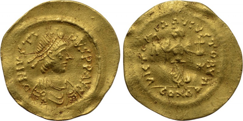 JUSTIN II (565-578). GOLD Tremissis. Constantinople. 

Obv: D N IVSTINVS P P A...