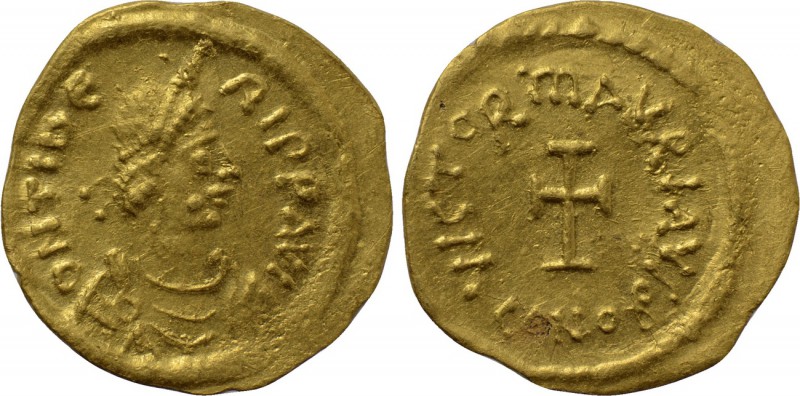 MAURICE TIBERIUS (582-602). GOLD Tremissis. Constantinople. 

Obv: D N TIЬЄRI ...