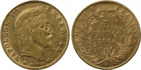 FRANCE. Napoleon III (1852-1870). GOLD 5 Francs (1864-A). Paris.