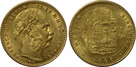 HUNGARY. Franz Joseph I (1848-1916). GOLD 20 Francs or 8 Forint (1892-KB). Körmöcbánya (Kremnica).