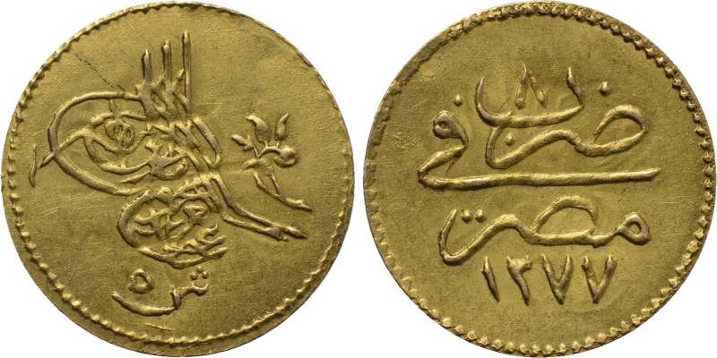 OTTOMAN EMPIRE. Abdülaziz (AH 1277-1293 / AD 1861-1876). GOLD 5 Kurush or Beş ku...