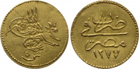 OTTOMAN EMPIRE. Abdülaziz (AH 1277-1293 / AD 1861-1876). GOLD 5 Kurush or Beş kuruşluk. Misr (Cairo). Dated AH 1277//8 (AD 1868).