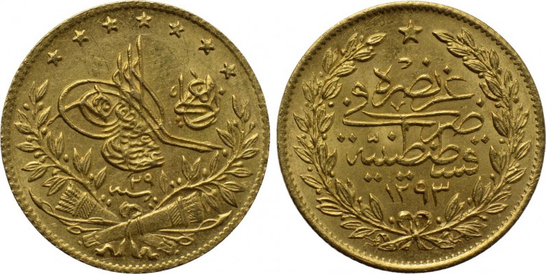 OTTOMAN EMPIRE. Abdülhamid II (AH 1293-1327 / AD 1876-1909). GOLD 50 Kurush or Y...