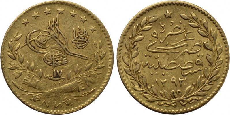 OTTOMAN EMPIRE. Abdülhamid II (AH 1293-1327 / AD 1876-1909). GOLD 25 Kurush or Ç...