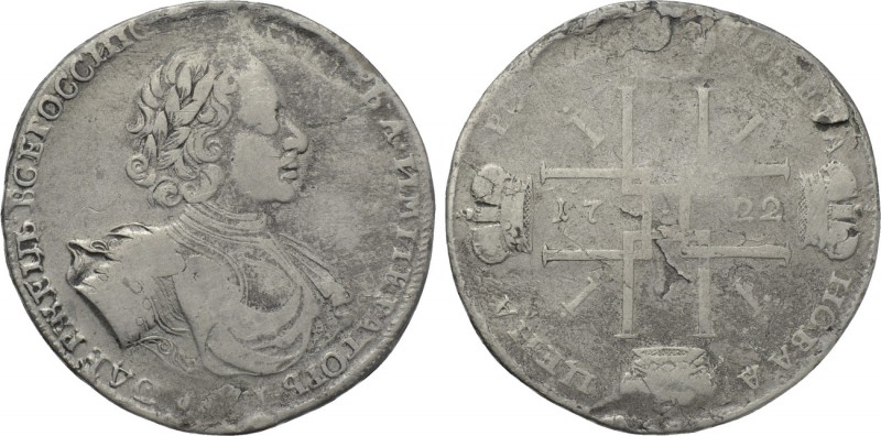 RUSSIA. Peter I 'the Great' (1682-1725). Rouble (1722). Kadashevsky mint. 

Ob...