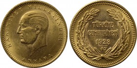 TURKEY. GOLD 100 Kurush (1923//47 [1970]). Ankara.
