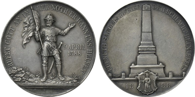 SWITZERLAND. Glarus. Silver Medal (1888). By E. Durussel. Commemorating the Vict...