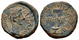 Caesar Augusta. Semis. 27 a.C.-14 d.C. Zaragoza. (Abh-334). (Acip-3039). Anv.: Cabeza laureada de Augusto a derecha, alrededor AVGVSTVS DIVI F. Rev.: ...