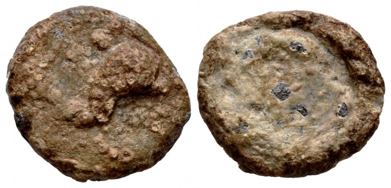 Osonuba. Plomo monetiforme. 50 a.C. Faro. Pb. 5,29 g. Atún a izquierda. BC/BC-. ...