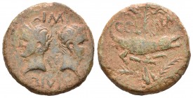 Augusto y Agripa. Dupondio. 10 d.C. Nimes. (Spink-1730). Rev.:  COL NEM. Ae. 9,92 g. MBC-. Est...90,00. English: Augustus and Agrippa. Dupondio. 10 d....