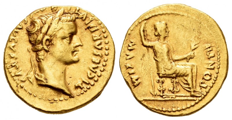 Tiberio. Áureo. 14-37 d.C. Lugdunum. (Ric-27 variante). (Cal-305a). (Ch-15). Anv...