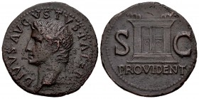 Tiberio. As. 20-30 d.C. Roma. (Spink-1789). (Ric-81). Anv.: DIVVS AVGVSTVS PATER. Busto radiado a izquierda. Rev.: PROVIDENT SC. Altar. Ae. 10,46 g. M...