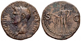 Agripa. As. 37-41 d.C. Roma. (Spink-1812). (Ric-58). Rev.: SC. Neptuno en pie con delfín y tridente. Ae. 12,88 g. Concreciones. MBC-. Est...50,00. Eng...