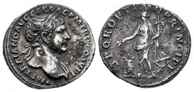 Trajano. Denario. 106-107 d.C. Roma. (Spink-no cira). (Ric-165). (Seaby-467a). Rev.: SPQR OPTIMO PRINCIPI. Annona de pie a izquierda con cuerno de la ...