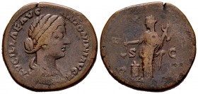 Lucila. Sestercio. 161 d.C. Roma. (Spink-no cita). (Ric-1779). Rev.: VESTA SC. Vesta de pie a izquierda. Ae. 24,93 g. Escasa. BC+/BC. Est...35,00. Eng...