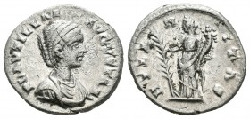 Plautilla. Denario. 202 d.C. Laodicea. (Spink-7071). (Ric-371). Rev.: HILARITAS. Hilaritas en pie a izquierda con palma larga y cuerno de la abundanci...
