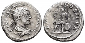 Eliogábalo. Antoniniano. 219 d.C. Roma. (Spink-no cita). (Ric-12). (Seaby-138). Rev.: P M TR P COS II P P. Roma senatada a izquierda. Ag. 4,17 g. MBC....