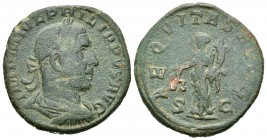 Filipo I. Sestercio. 245-247 d.C. Roma. (Spink-8987). (Ric-165). Rev.: AEQVITAS AVGG SC. Aequitas de pie con balanza y cuerno de la abundancia. Ae. 18...