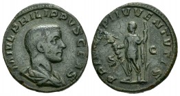 Filipo II. As. 246-247 d.C. Roma. (Spink-9255 variante). (Ric-258b variante). Anv.: Busto vestido de Filipo a derecha, alrededor M IVL PHILIPPVS CEAS....