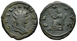 Galieno. Antoniniano. 262-263 d.C. Roma. (Spink-10302). (Ric-258). Rev.: PAX AVG. Paz sentada a izquierda con rama de olivo y cetro. Ae. 4,61 g. BC+/M...