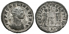 Aureliano. Antoniniano. 274-75 d.C. Cyzicus. (Spink-11597). (Ric-366). Rev.: RESTITVTOR EXERCITI, en el campo B, en exergo XXI. Ag. 2,90 g. Plateado o...