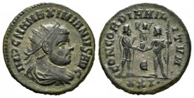 Galerio Maximiano. Antoniniano. 293-294 d.C. Cyzicus. (Spink-14294). Rev.: CONCORDIA MILITVM, en exergo XXI. Ae. 3,52 g. MBC+. Est...20,00. English: G...