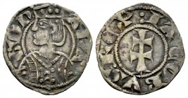 Corona de Aragón. Jaime II (1291-1327). Dinero. Aragón. (Cru-364). Anv.: ARA-GON. Busto coronado a izquierda. Rev.: IACOBVS REX. Cruz patriarcal. Ve. ...