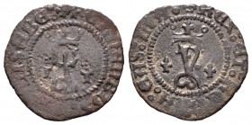Fernando e Isabel (1474-1504). Blanca. Toledo. (Cal 2008-674). (Rs-860). Ae. 0,81 g. Con T superada por cruz de cinco puntitos a cada lado de F corona...