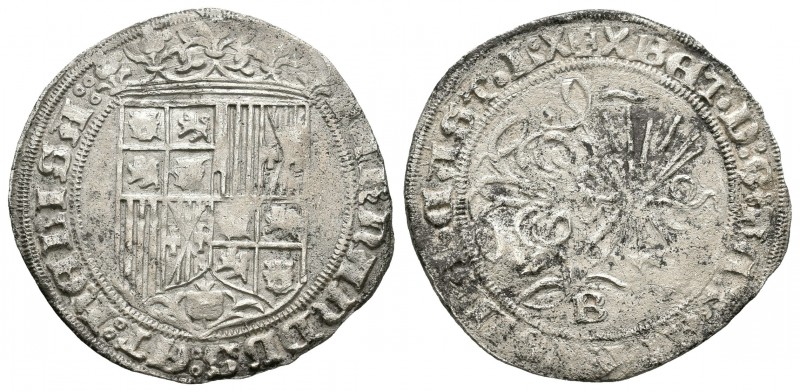 Fernando e Isabel (1474-1504). 1 real. Burgos. (Cal 2008-291). Ag. 3,26 g. Con X...