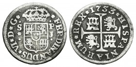 Fernando VI (1746-1759). 1/2 real. 1753. Sevilla. PJ. (Cal 2008-696). Ag. 1,25 g. BC+. Est...40,00. English: Ferdinand VI (1746-1759). 1/2 real. 1753....