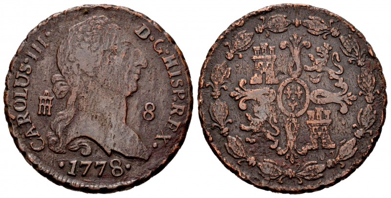 Carlos III (1759-1788). 8 maravedís. 1778. Segovia. (C-1888). Ae. 11,26 g. BC+. ...