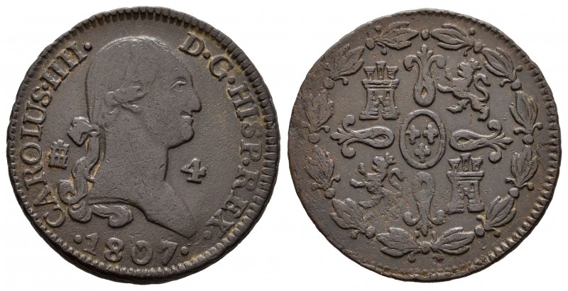 Carlos IV (1788-1808). 4 maravedís. 1807. Segovia. (Cal 2008-1519 variante). Ae....