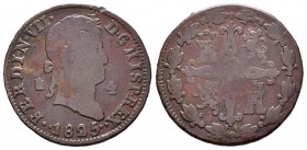 Fernando VII (1808-1833). 4 maravedís. 1825. Segovia. (Cal 2008-1708 variante). Ae. 5,11 g. Dos puntos a cada lado de la fecha. Escasa. BC. Est...35,0...