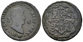 Fernando VII (1808-1833). 8 maravedís. 1816. Jubia. (Cal 2019-195). Ae. 20,18 g. BC+. Est...15,00. English: Ferdinand VII (1808-1833). 8 maravedís. 18...